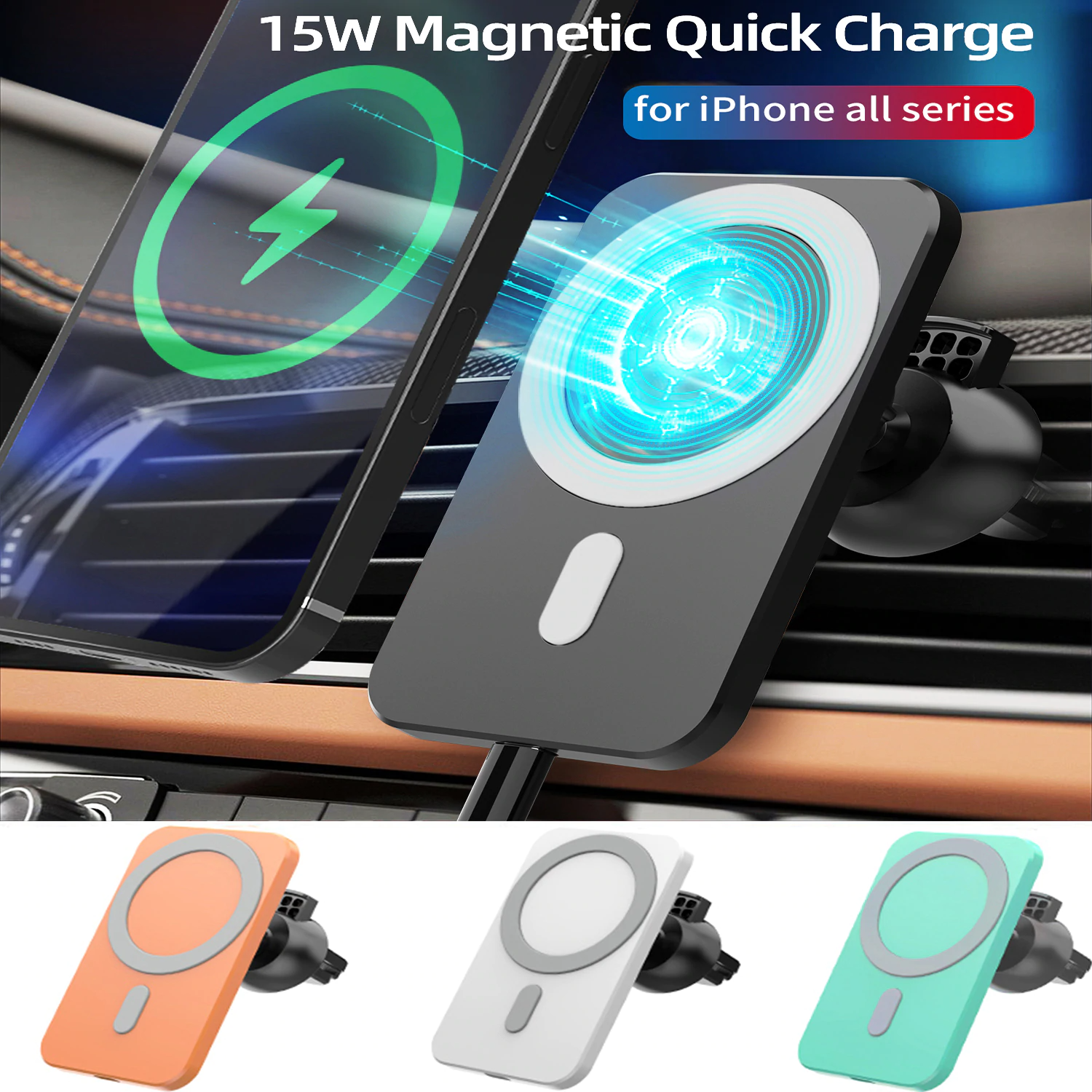 Magnetic Wireless Car Charger Mount Holder for MagSafe iPhone 12 Series