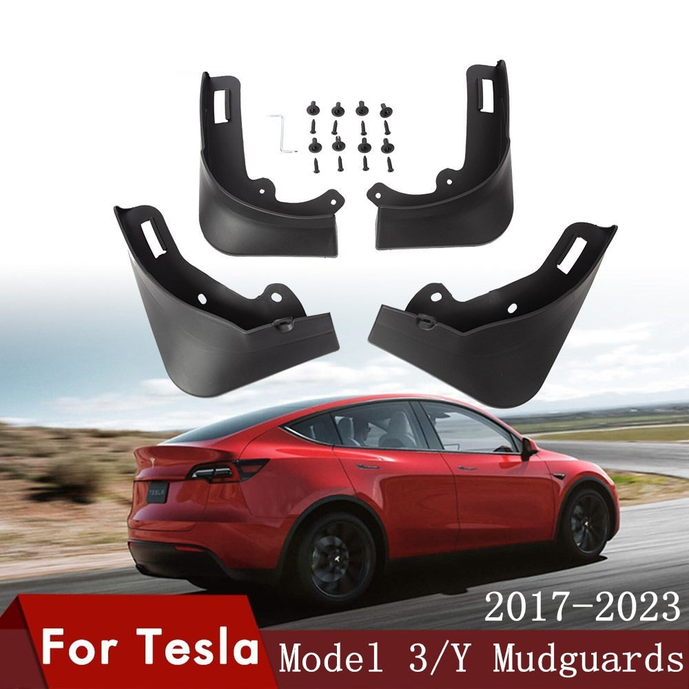 Mudguards For Tesla Model 3 Y  Plastic Splash Guards Fender 4Pcs/set Black White Carbon Fiber Color